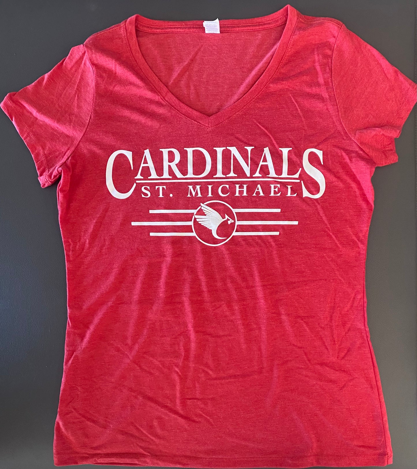 2024 - Tee - Women's Vneck with Lined Logo - Red