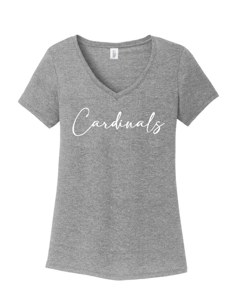 2024 - Tee - Women's Vneck with Curly Cardinals script - Red or Gray